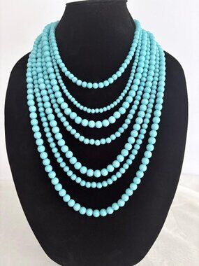 BaubleBar Robin's Egg Blue 7-Strand Cascading Bib Necklace 16"